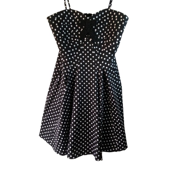 Ariella Rockabilly Pinup Retro Couture Polka Dot Black Cocktail Swing Dress SZ L - Picture 12 of 14